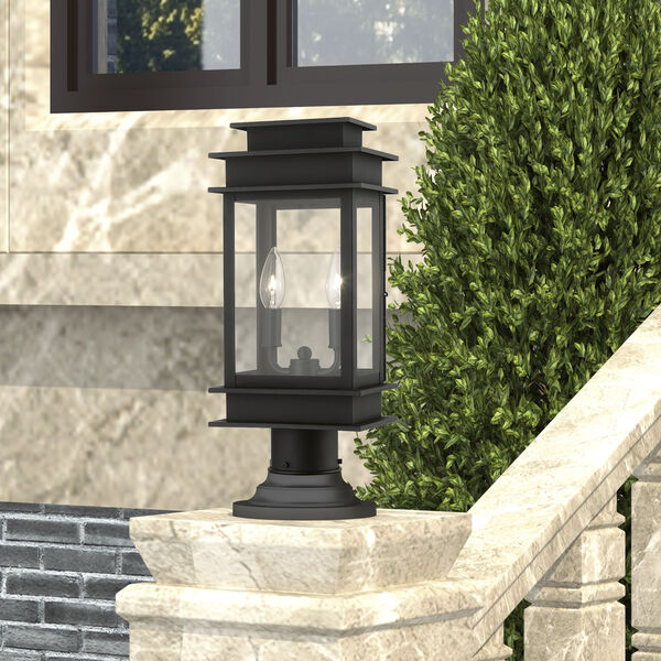 Princeton Black with Polished Chrome Two-Light Outdoor Medium Lantern Post, image 2