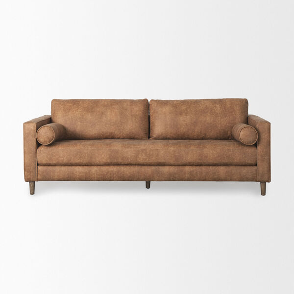 Loretta Cognac Brown Three Seater Sofa with Two Bolster Cushion, image 2