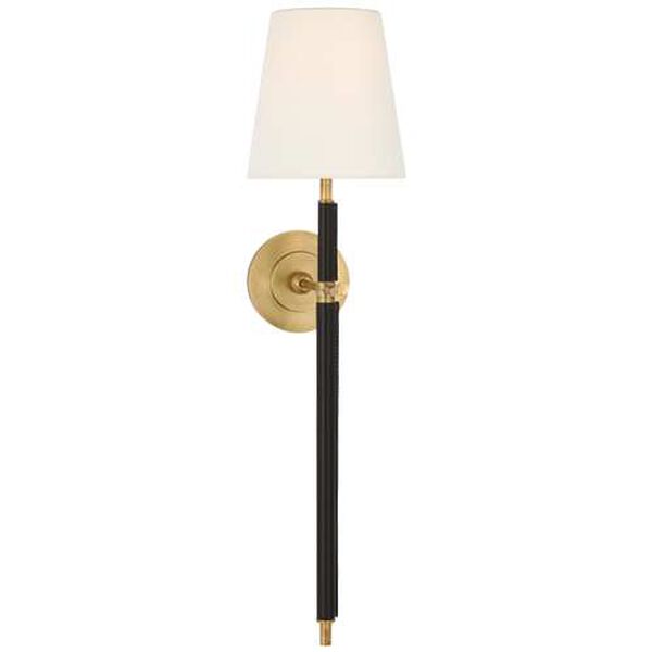 Bryant Antique Brass and Chocolate One-Light Tail Wall Sconce with Linen Shade by Thomas O'Brien, image 1