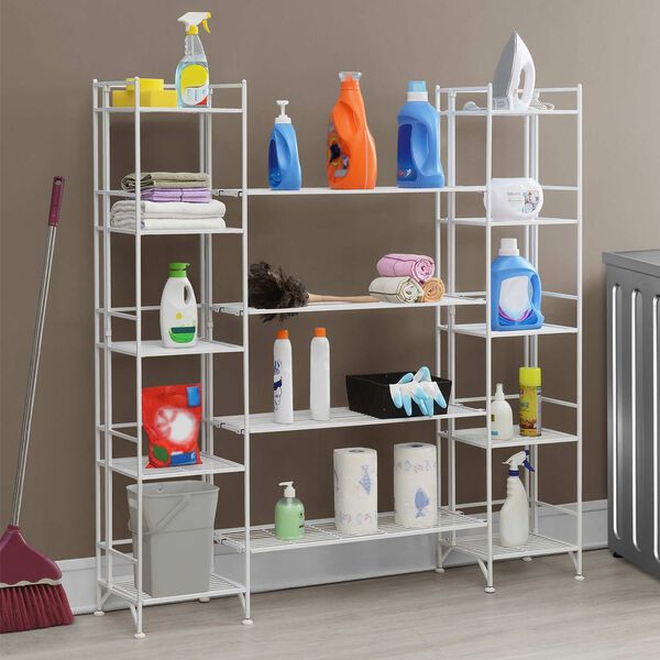 Xtra Storage White Five-Tier Folding Metal Shelves with Set of Four Deluxe Extension Shelves, image 2