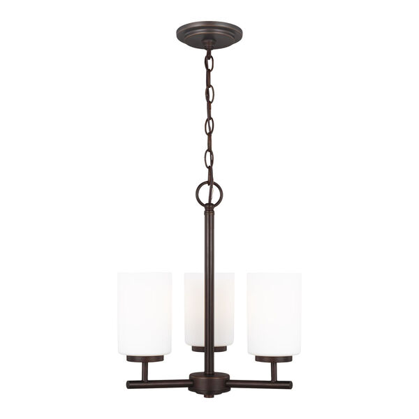 Oslo Bronze Three-Light Chandelier with Cased Opal Etched Shade, image 1