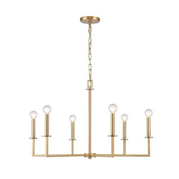 Dunne Lacquered Brass Six-Light Chandelier, image 1
