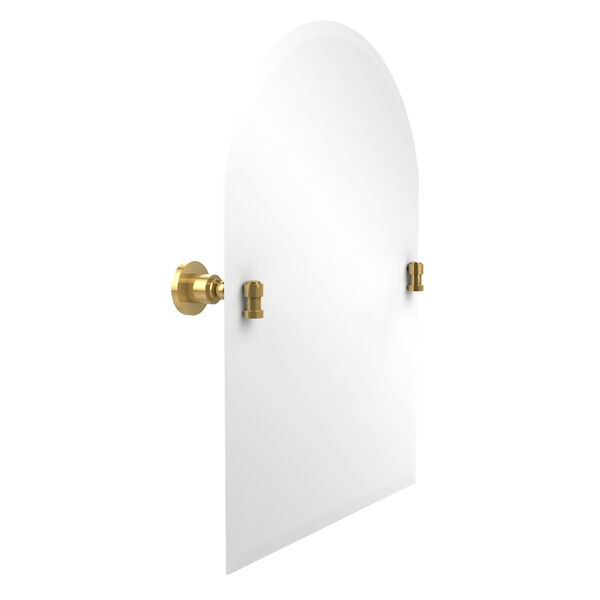 Frameless Arched Top Tilt Mirror with Beveled Edge, Unlacquered Brass, image 1