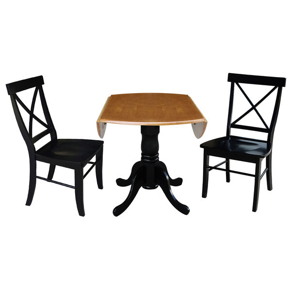 Black and Cherry 42-Inch Dual Drop Leaf Dining Table with Two Cross Back Dining Chair, Three-Piece, image 5