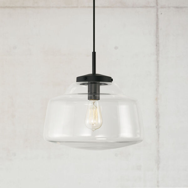 Dillon Matte Black One-Light Cord-Hung Pendant with Clear Glass, image 2