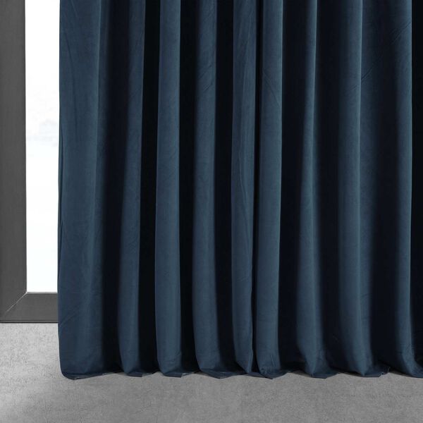 Signature Midnight Blue Double Wide Velvet Blackout Pole Pocket Single Panel Curtain 100 x 84, image 6