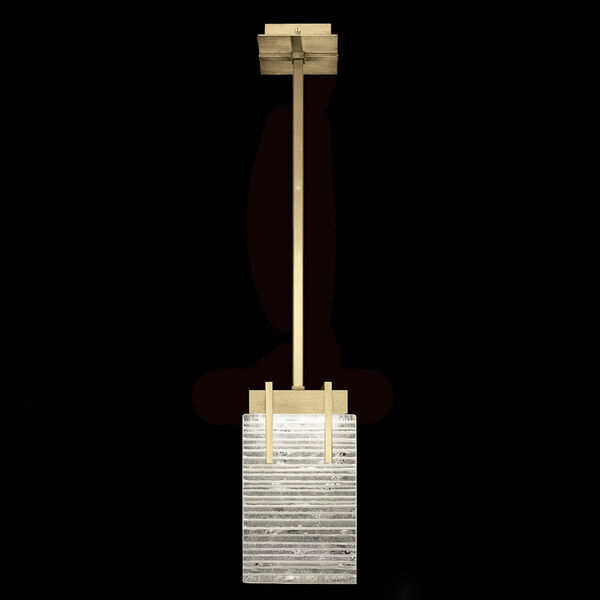 Terra Gold 11-Inch Two-Light Rectangular LED Mini Pendant with Rake Cast Glass, image 1