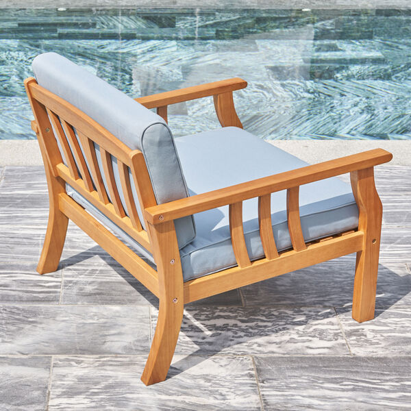 Kapalua Oil-Rubbed Honey Nautical Curve Eucalyptus Wooden Outdoor Sofa Chair with Cushion, image 5