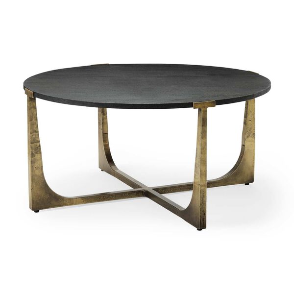 Atticus Black Wood and Antiqued Gold Metal Coffee Table, image 1