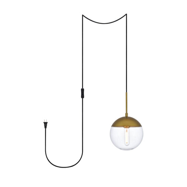 Eclipse Brass and Clear One-Light Plug-In Pendant, image 1
