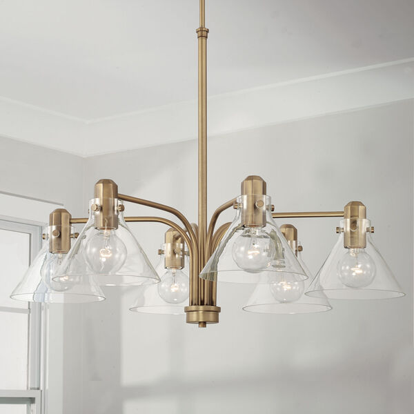 Greer Aged Brass Six-Light Chandelier with Clear Glass, image 5