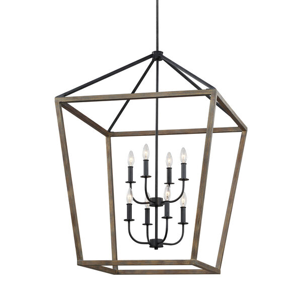 Gannet Weathered Oak Wood  and  Antique Forged Iron Eight-Light Chandelier, image 3