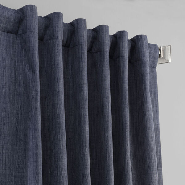 Pacific Blue Italian Textured Faux Linen Hotel Blackout Curtain Single Panel, image 4