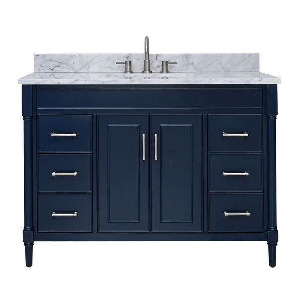 Bristol Navy Blue 49-Inch Vanity Set with Carrara White Marble Top, image 1