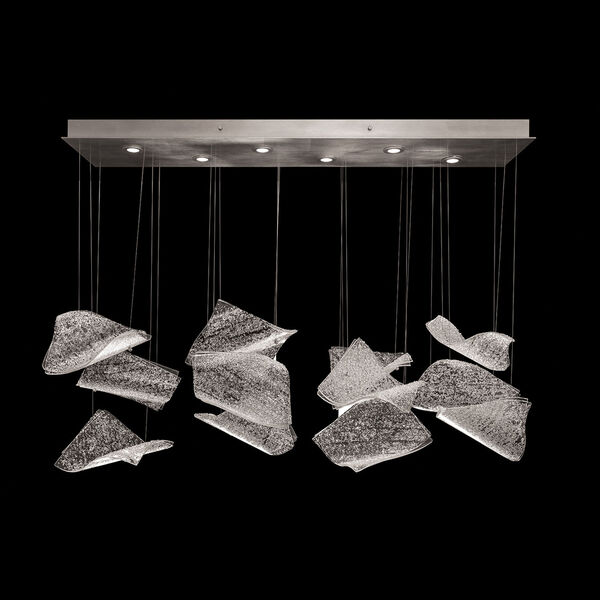 Elevate Silver Six-Light Rectangular LED Pendant with 12 Glass Frozen Pages, image 1