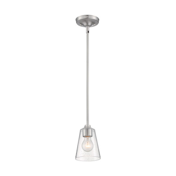Bransel Brushed Nickel One-Light Mini Pendant with Clear Seeded Glass, image 3