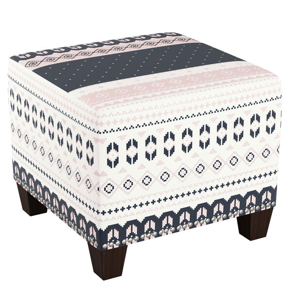 Nordic Sweater Navy Blush 19-Inch Nail Button Ottoman, image 1