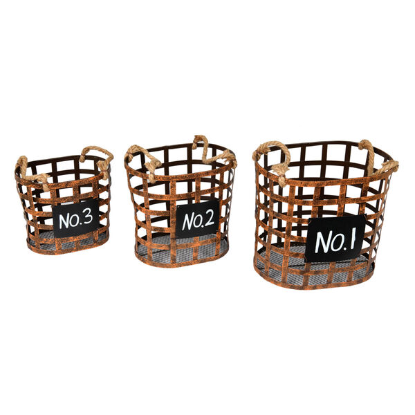 Brown Wire Chalkboard Oval Basket, Set of 3, image 1
