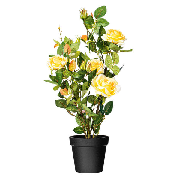 Faux Yellow Rose Plant in a Black Pot, image 1