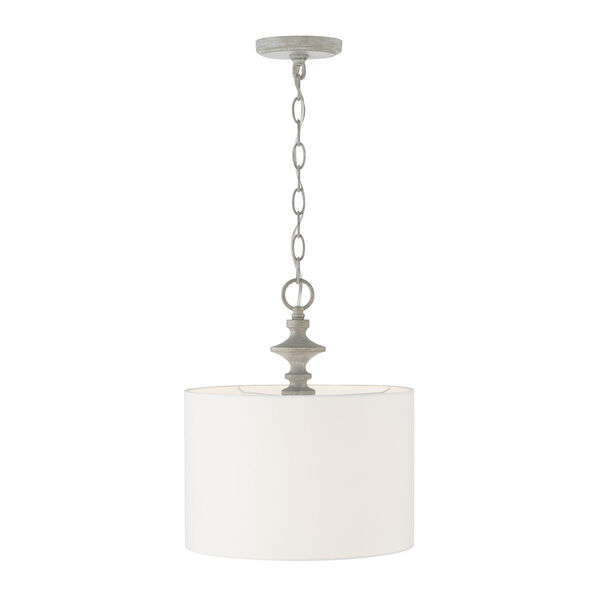 Penelope Painted Grey and White One-Light Drum Pendant with White Fabric Shade, image 2
