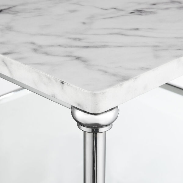 Roman II Faux White Marble Chrome Square Coffee Table, image 3