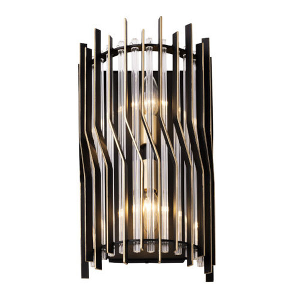 Park Row Matte Black French Gold Two-Light Wall Sconce, image 3
