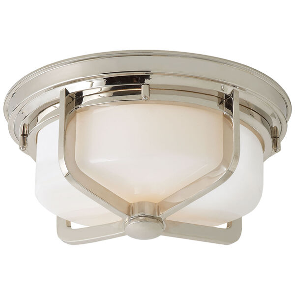 Milton Large Flush Mount in Polished Nickel with White Glass by Thomas O'Brien, image 1