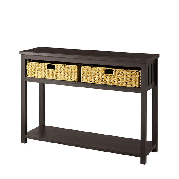 Espresso Storage Entry Table with Rattan Baskets, image 6