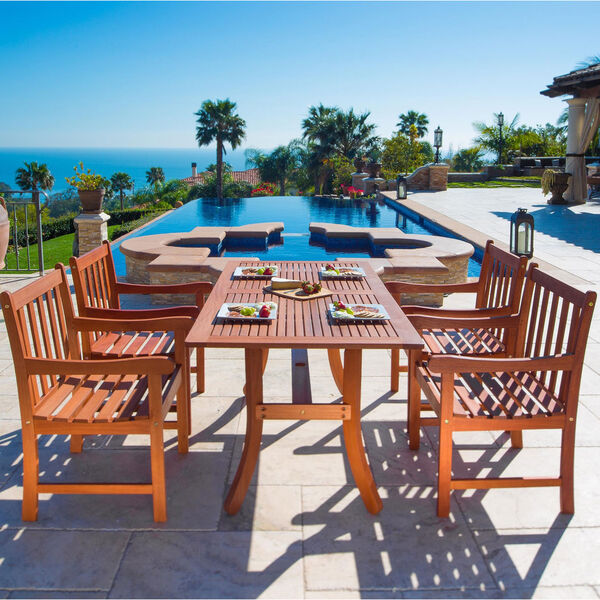 Malibu Outdoor 5-piece Wood Patio Dining Set with Curvy Leg Table, image 2