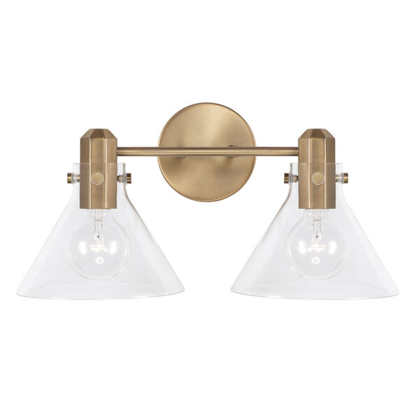 Greer Aged Brass Two-Light Vanity with Clear Glass, image 4