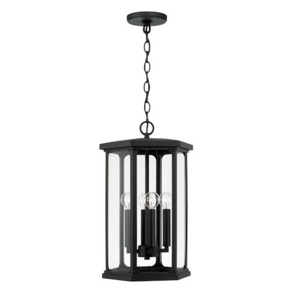 Walton Black Outdoor Four-Light Hangg Lantern with Clear Glass, image 1