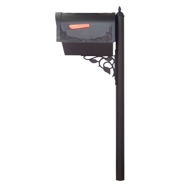 Floral Curbside Mailbox with Newspaper Tube and Albion Mailbox Post in Black, image 3