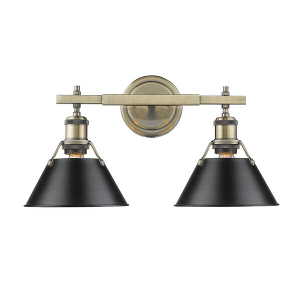 Orwell Aged Brass Two-Light Bath Vanity with Black Shades, image 1