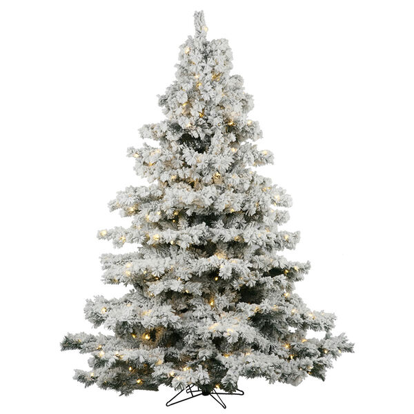 Flocked White on Green 36-Inch LED Alaskan Tree with 100 Warm White Lights, image 1