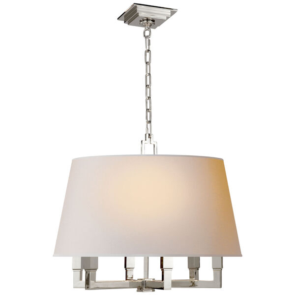Square Tube Hanging Shade in Polished Nickel with Natural Paper Shade by Chapman and Myers, image 1
