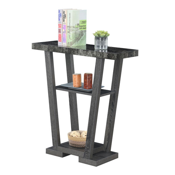 Newport Faux Black Marble and Weathered Gray V-Shaped Console Table, image 3