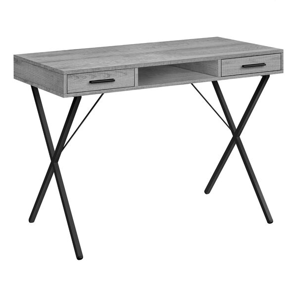 Grey and Black Computer Desk with Two Drawers, image 1