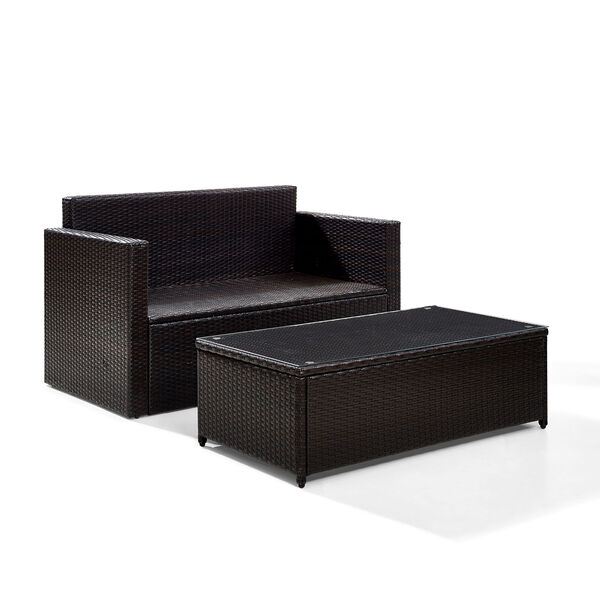 Palm Harbor 2 Piece Outdoor Wicker Seating Set With Sand Cushions - Loveseat and Glass Top Table, image 5