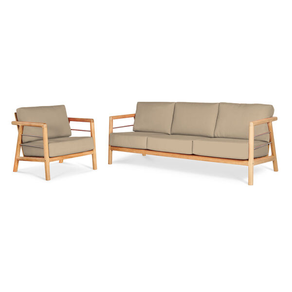 Aalto Natural Teak Deep Seating Four-Piece Outdoor Sofa Set with Sunbrella Fawn Cushion, image 3