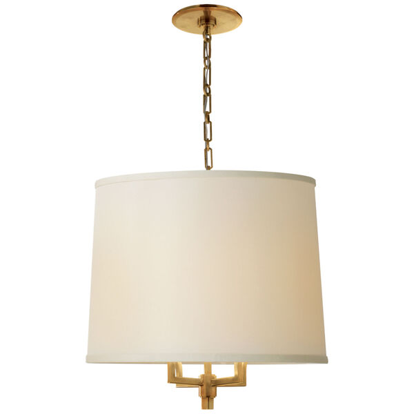 Westport Large Hanging Shade in Soft Brass with Linen Shade by Barbara Barry, image 1