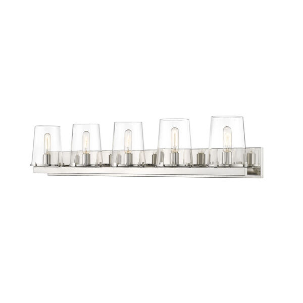 Callista Polished Nickel Five-Light Bath Vanity with Clear Glass Shade, image 1