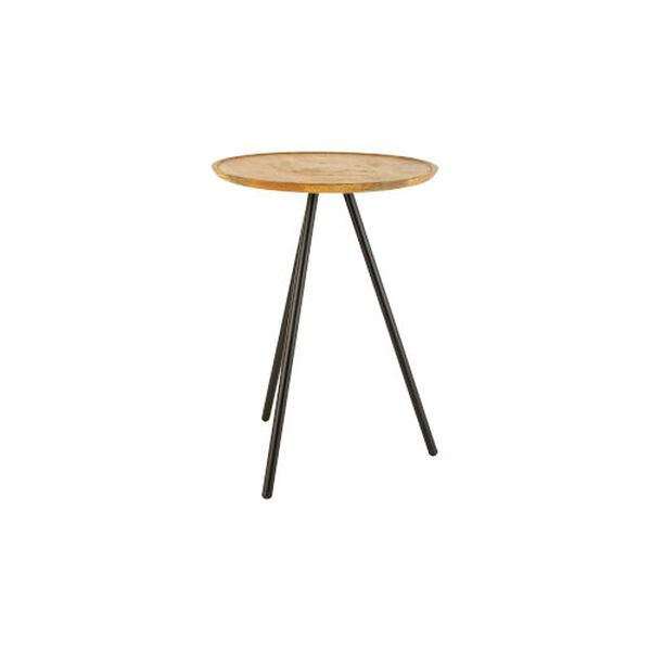Natural Round Mango Side Table with Black Metal Hairpin Legs, image 1