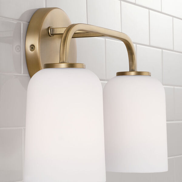 Lawson Aged Brass Two-Light Bath Vanity with Soft White Glass, image 2