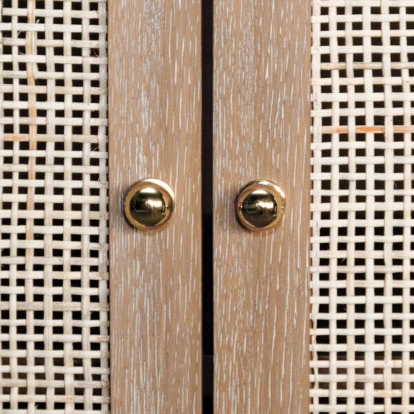 Alden Cerused Oak Two Door Cane Cabinet with Brass Hardware, image 4