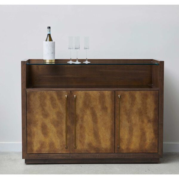 Pulaski Brown Three Door Bar Cabinet with Glass Shelves, image 3