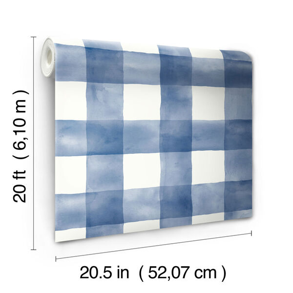 Checkmate Watercolor Plaid Blue Plaid Peel and Stick Wallpaper, image 5