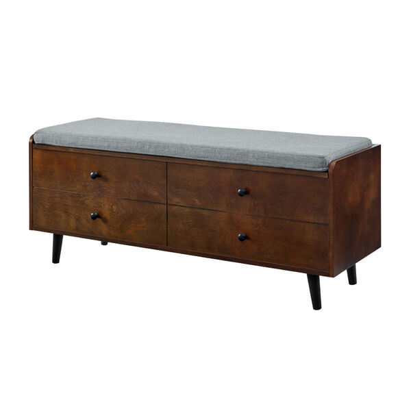 Dark Walnut and Gray Storage Bench with Cushion, image 5