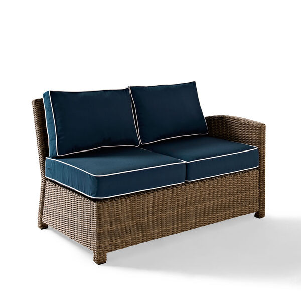 Bradenton Outdoor Wicker Sectional Right Corner Loveseat with Navy Cushions, image 1