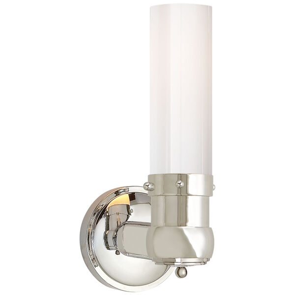 Graydon Single Bath Light in Polished Nickel with White Glass by Thomas O'Brien, image 1