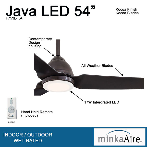 Java Kocoa 54-Inch One-Light Outdoor LED Fan, image 3